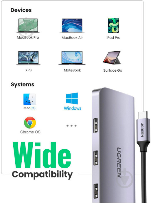 Док-станція UGREEN USB 3.0 Type-C - USB 3.0x3/HDMI/VGA/TRS/RJ45/SD&TF/PD Ugreen CM179 (40873) - фото 2