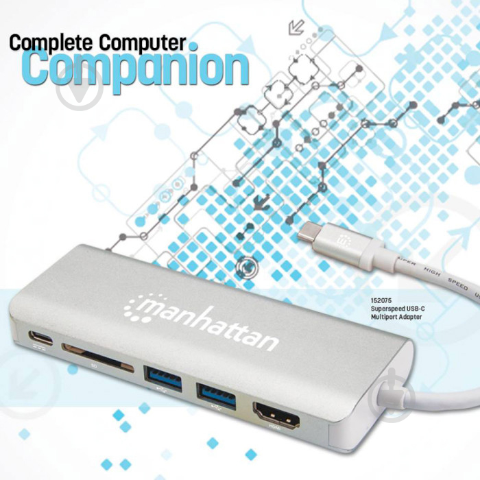 Док-станція Intracom USB 3.1 Type-C — HDMI/USB 3.0x2/RJ45/SD/PD 60W Hub 7-in-1 silver (152075) - фото 7