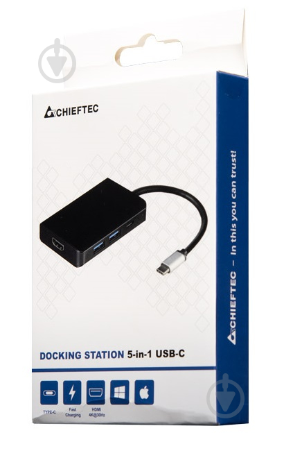 Док-станція Chieftec USB3.1 Type-C - HDMI/USB 3.0x2/USB-C/PD 60W 5-in-1 DSC-501 (DSC-501) - фото 5