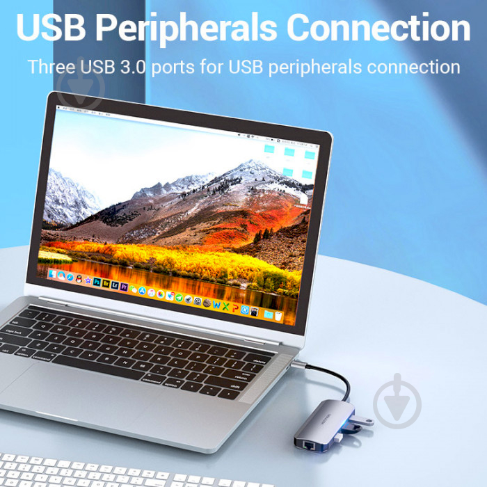 Док-станция Vention USB 3.1 Type-C - HDMI/USB 3.0x3/RJ45/PD 100W Hub 6-in-1 silver (TOHHB) - фото 4