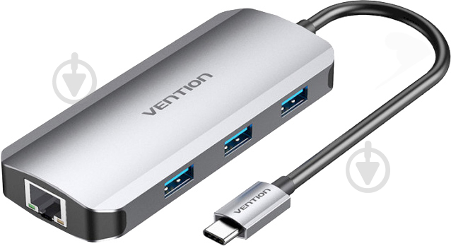 Док-станція Vention USB 3.1 Type-C - HDMI/USB 3.0x3/RJ45/PD 100W Hub 6-in-1 silver (TOHHB) - фото 1