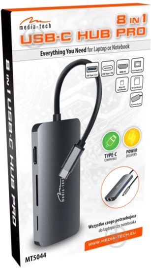 Док-станція Media-Tech Hub Pro 8-in-1 USB 3.1 Type-C black (MT5044) - фото 5