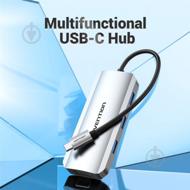 Док-станция Vention USB3.1 Type-C - HDMI/VGA/USB 3.0x3/PD 100W Hub 6-in-1 silver (TOIHB) - фото 7