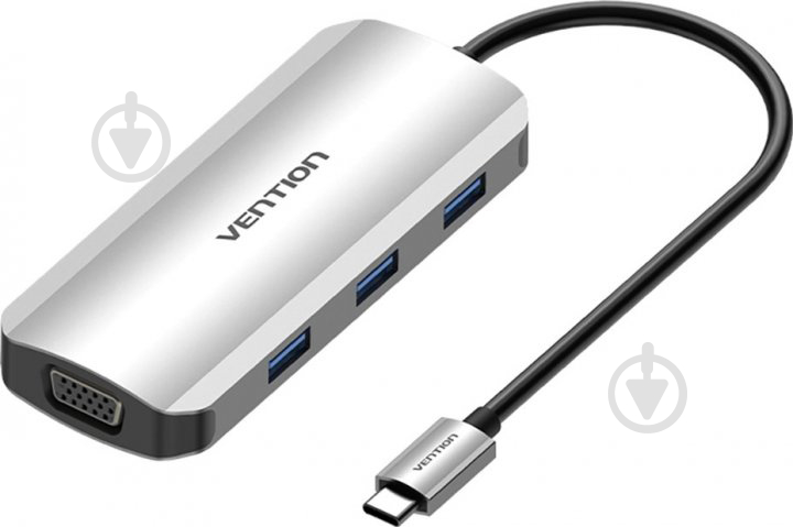 Док-станция Vention USB3.1 Type-C - HDMI/VGA/USB 3.0x3/PD 100W Hub 6-in-1 silver (TOIHB) - фото 1