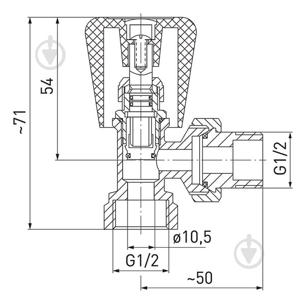 Кран радіаторний Ferro кутовий запірний з ручкою зн1/2”-вр1/2” ZG5Y - фото 2