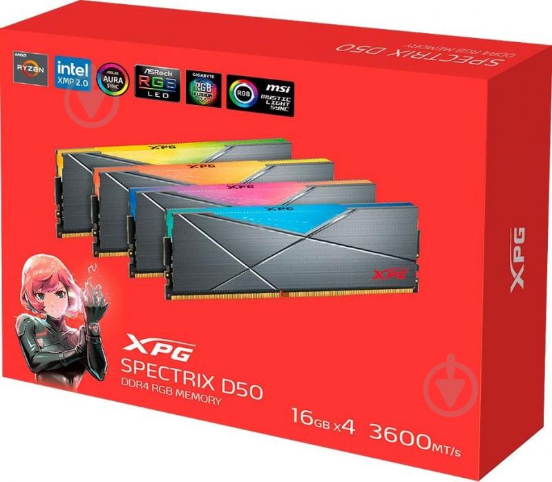 Оперативна пам'ять ADATA DDR4 SDRAM 64 GB (4x16GB) 3600 MHz (AX4U360016G18I-QCTG50) - фото 4