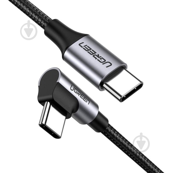 Кабель UGREEN US261 Type-C - Type-C 90° Cable Aluminum Braid 3А 60W 2 м black (50125) - фото 1