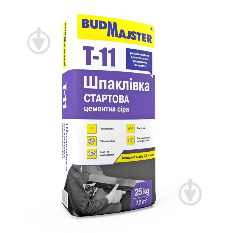 Шпаклівка BudMajster T-11 стартова цементна сіра 25 кг - фото 1