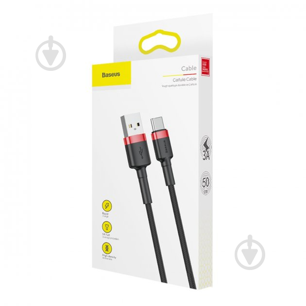 Кабель BASEUS Cafule USB 2.0 to Type-C 3A 0,50 м black (CATKLF-A91) - фото 6