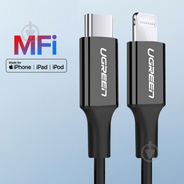 Кабель UGREEN USB AM-Lightning M 3A Nickel Plating ABS Shell US171 1 м white (60751) - фото 2