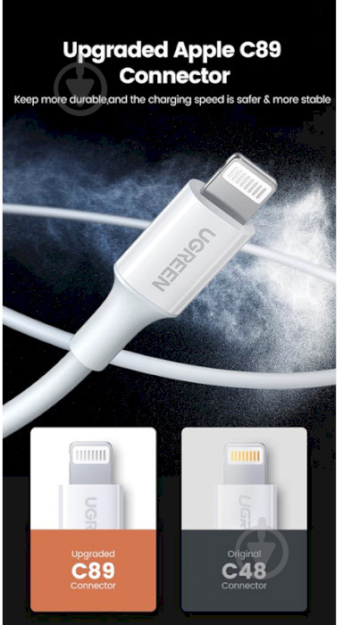 Кабель UGREEN USB 2.0 AM-Lightning M 2.4A Nickel Plating ABS Shell US155 2 м white (20730) - фото 4