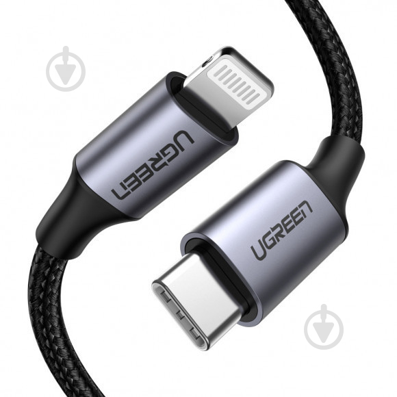 Кабель UGREEN US304 USB Type-C Male to Lightning Male Cable Aluminum Shell Braided 3A 1,5 м black (60760) - фото 1