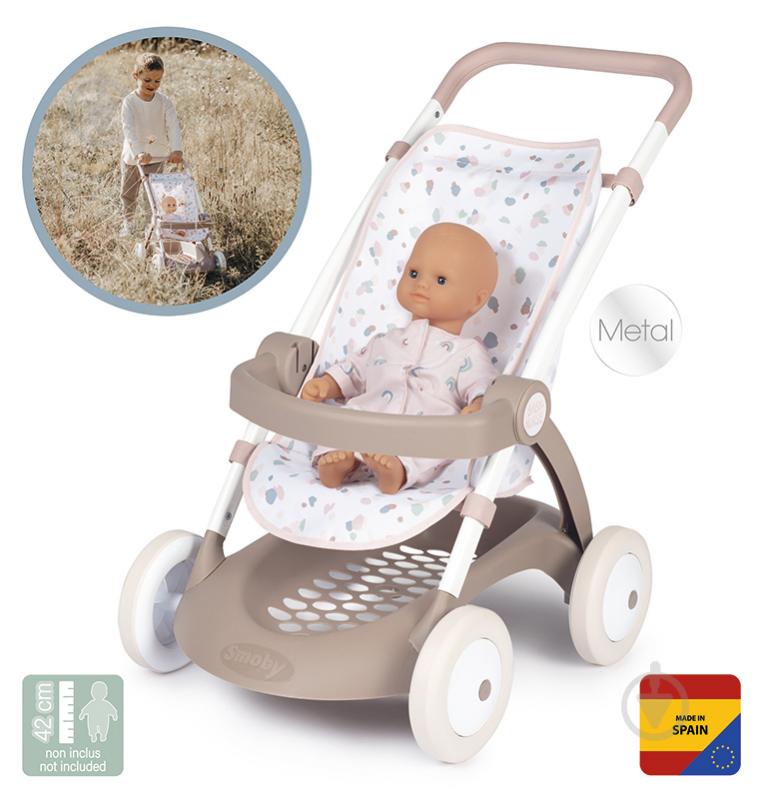 Коляска прогулочная Smoby Baby Nurse с корзиной розовая пудра 254018 - фото 1