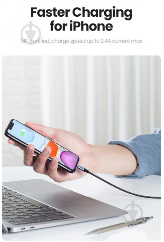 Кабель UGREEN USB AM-Lightning M 2.4A US199 1 м черный (60156) - фото 5 Кабель UGREEN USB AM-Lightning M 2.4A US199 1 м черный (60156) - фото 5