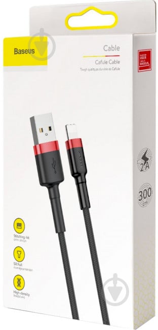 Кабель BASEUS USB AM-Lightning M 2.0A CALKLF Baseus 3 м черный с красным (CALKLF-R91) - фото 2