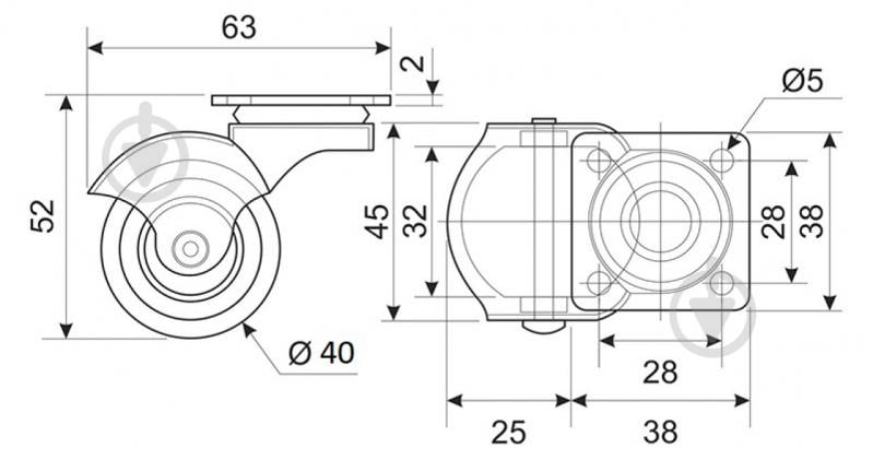 Ролик меблевий поворотний d40 мм Longway 2109-40 - фото 4