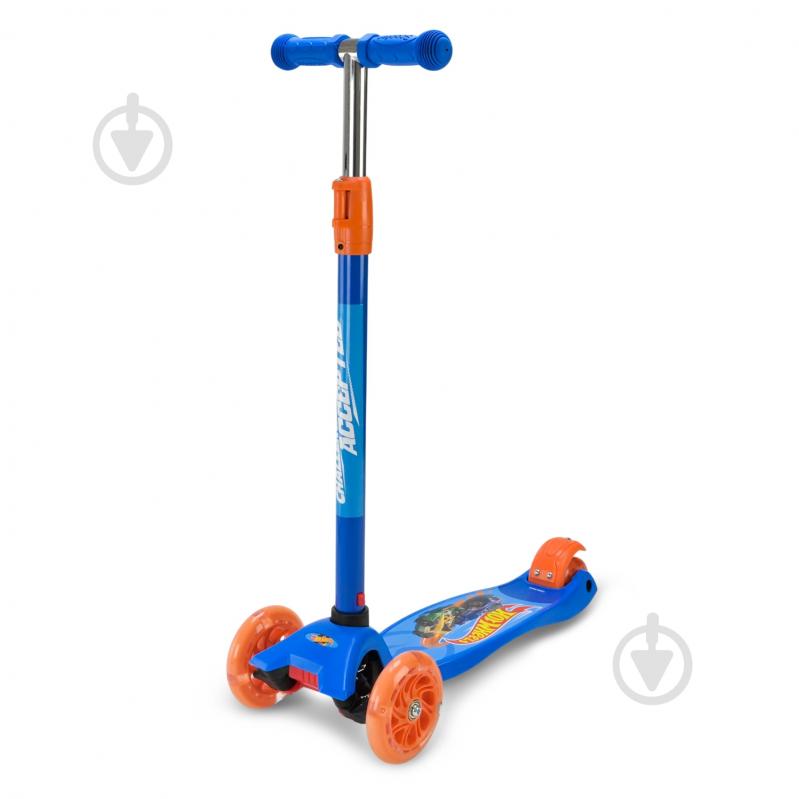 Самокат Hot Wheels трехколесный синий с оранжевым BH2617 - фото 2