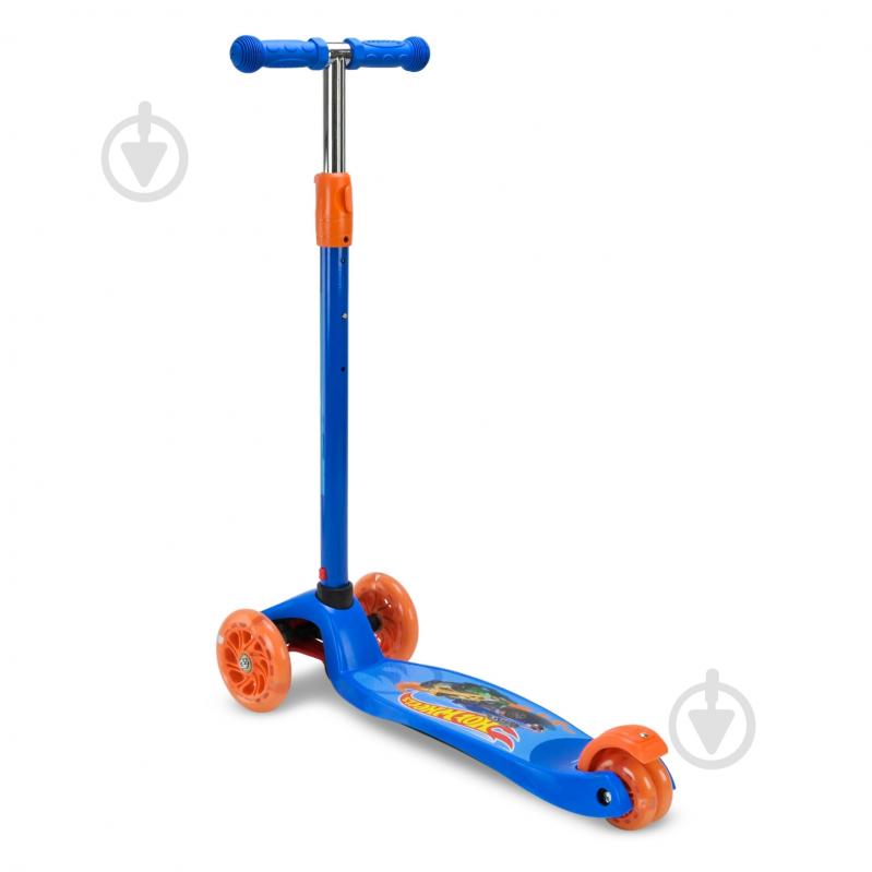 Самокат Hot Wheels трехколесный синий с оранжевым BH2617 - фото 4
