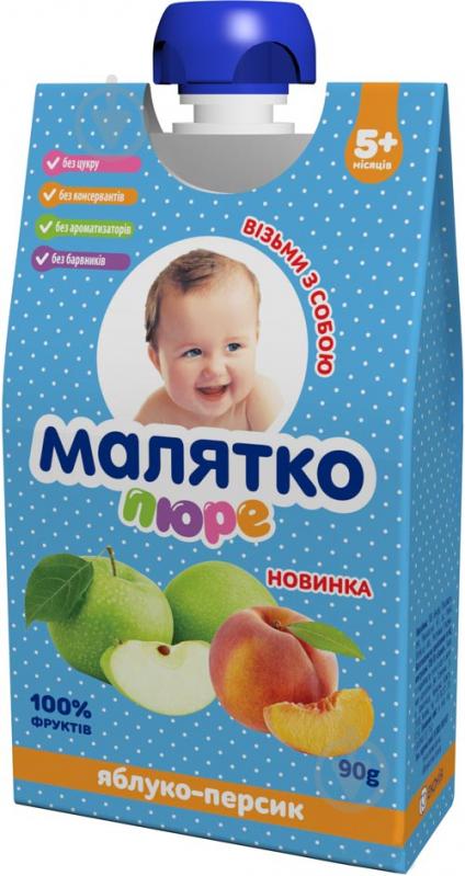 Пюре Малятко Пюре Малятко Яблуко та персик 90 г - фото 1