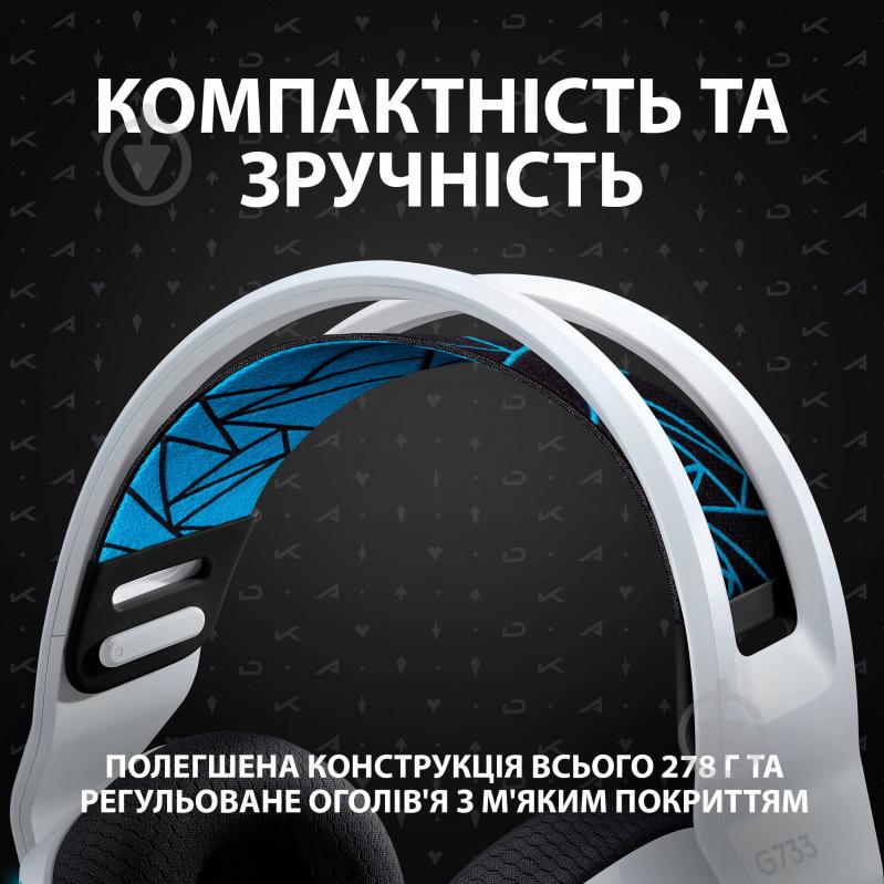 Гарнітура ігрова Logitech G733 K/DA Lightspeed Wireless Gaming Headset white/blue (981-000990) - фото 4