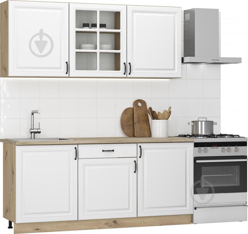 УЦІНКА! Кухня модульна Грейд МС Глорія (без стільниці) ЛДСП / МДФ 1,8м білий/дуб артізан (УЦ №2999) - фото 1
