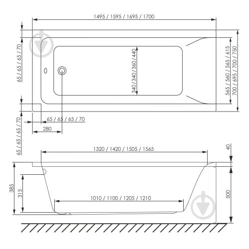Ванна акриловая Imprese SLANICE 170х75 см - фото 3