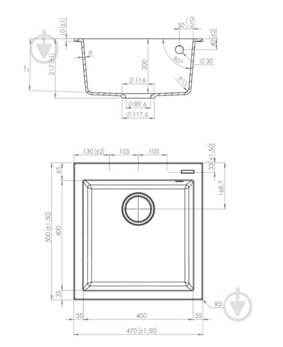 Мийка для кухні ELLECI Q 102 under top tortora 43 - фото 2