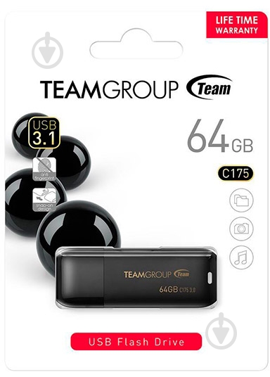 Флеш-память USB Team C175 PEARL 64 ГБ USB 3.1 black (TC175364GB01) - фото 6