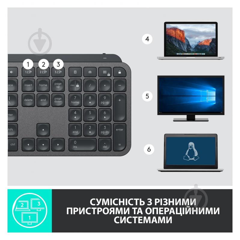 Клавіатура Logitech (920-010251) MX Keys Advanced for Business Wireless Illuminated UA graphite - фото 8