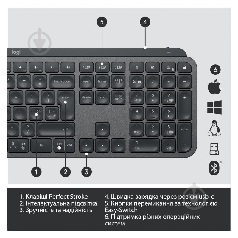 Клавіатура Logitech (920-010251) MX Keys Advanced for Business Wireless Illuminated UA graphite - фото 9