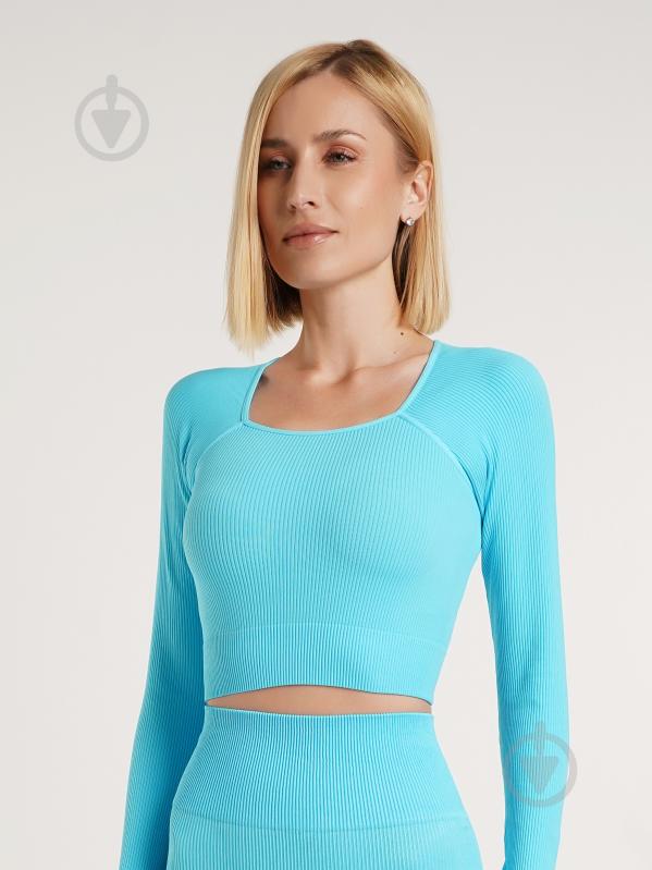 Футболка з довгим рукавом Giulia Crop top rib р.one size блакитний - фото 1