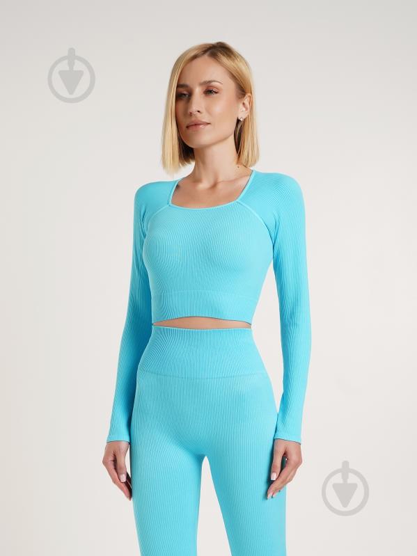 Футболка з довгим рукавом Giulia Crop top rib р.one size блакитний - фото 3