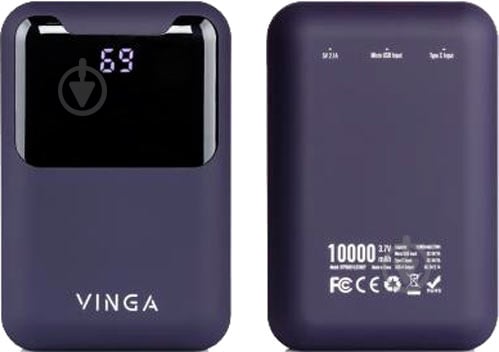 Повербанк Vinga Display soft touch 10000 mAh purple (BTPB0310LEDROP) - фото 2