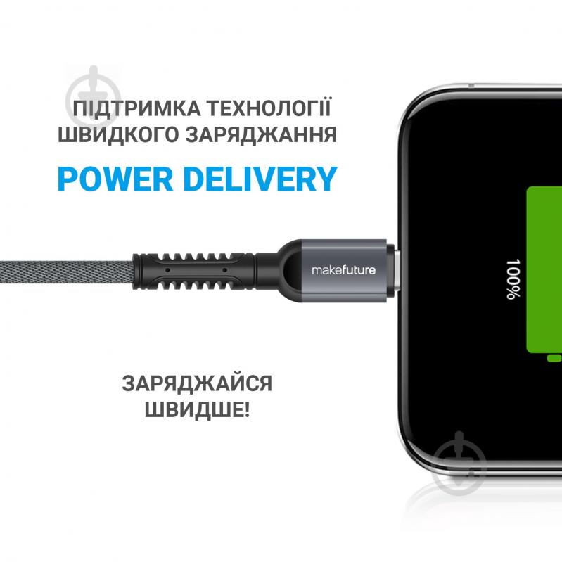 Кабель MakeFuture USB Type-C – USB Type-C 1 м denim grey (MCB-CD4GR) 18W - фото 2