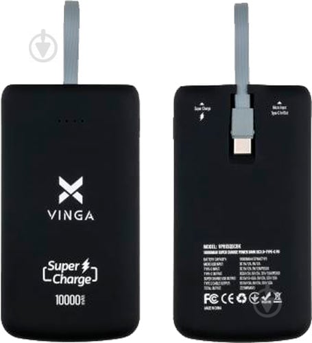 Повербанк Vinga soft touch w/cable 10000 mAh black (VPB1SQSCBK) - фото 3