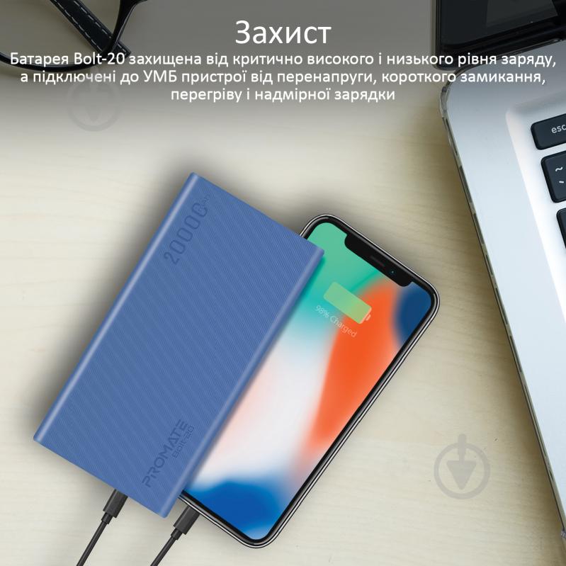 Повербанк Promate 10Вт 2xUSB 20000 mAh blue (bolt-20.blue) - фото 6