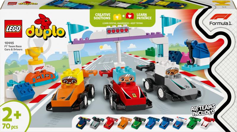 Конструктор LEGO DUPLO Автомобили для гонки и пилоты команд Формулы-1 10445 - фото 1