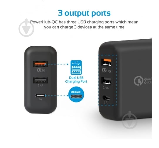 Зарядное устройство Promate powerhub-qc.black - фото 2