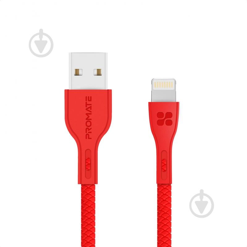 Кабель Promate PowerBeam-I USB-Lightning 2А 1,2 м красный (powerbeam-i.red) - фото 1