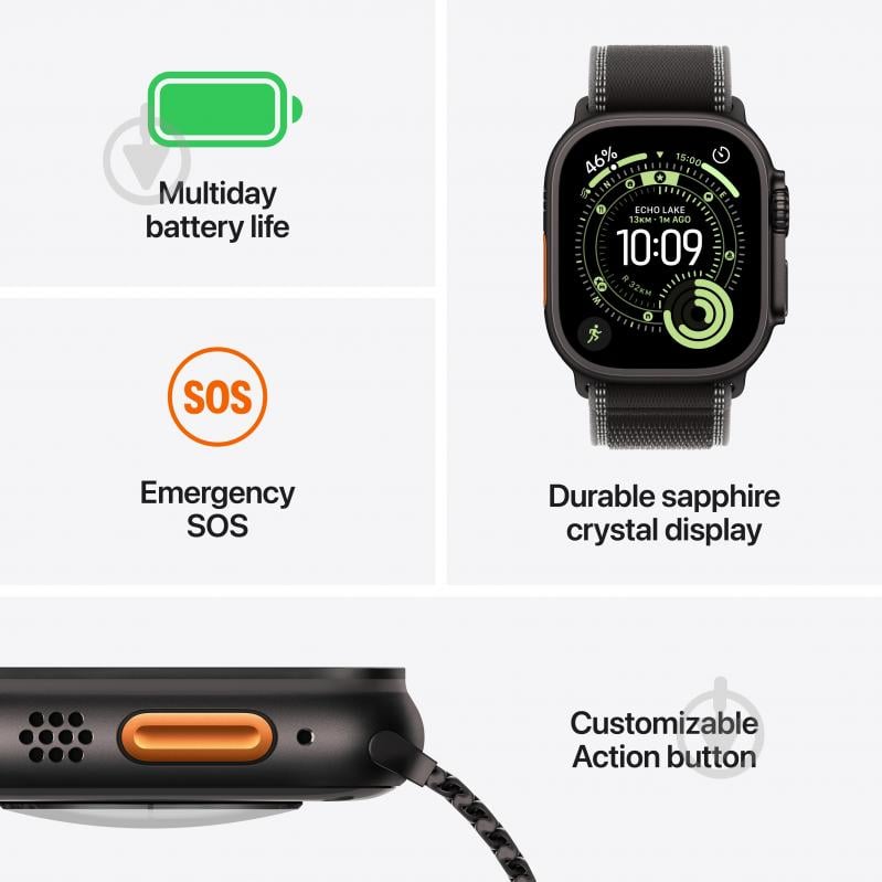 Смарт-годинник Apple Watch Ultra 3 GPS + Cellular 49mm Black Titanium Case with Black/Charcoal Trail Loop - S/M (MF1D4QP/A) - фото 3 Смарт-годинник Apple Watch Ultra 3 GPS + Cellular 49mm Black Titanium Case with Black/Charcoal Trail Loop - S/M (MF1D4QP/A) - фото 3