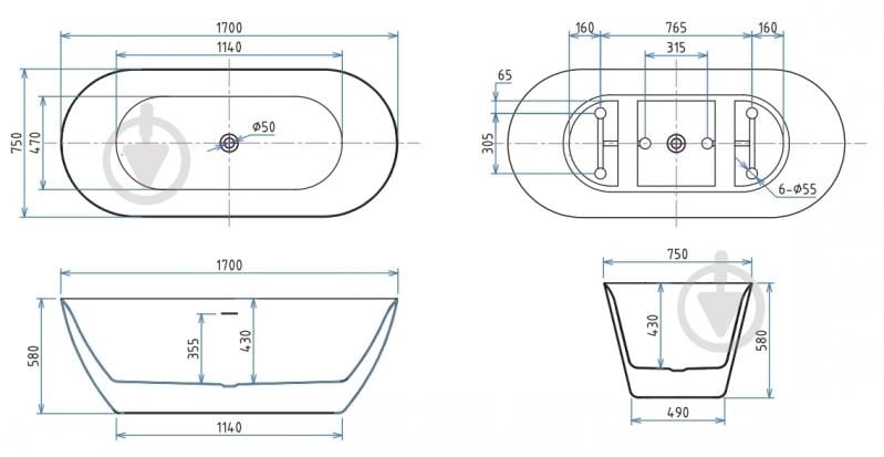 Ванна акриловая Ravak APART 170х75 см Freedom O - фото 2