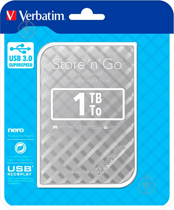 Внешний жесткий диск Verbatim 1 ТБ 2,5" USB 3.0 (53197) silver - фото 4