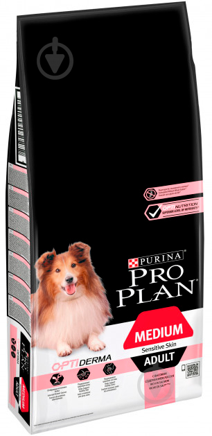 Корм для середніх порід Purina Pro Plan Medium Sensitive Skin з лососем 14 кг - фото 1