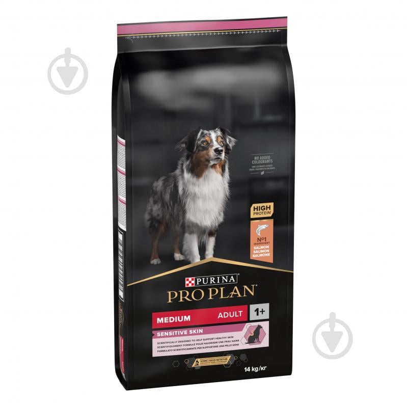 Корм сухой ProPlan by Purina Medium Adult 1+ Sensitive Skin для взрослых собак с чувствительной кожей с лососем 14 кг - фото 2