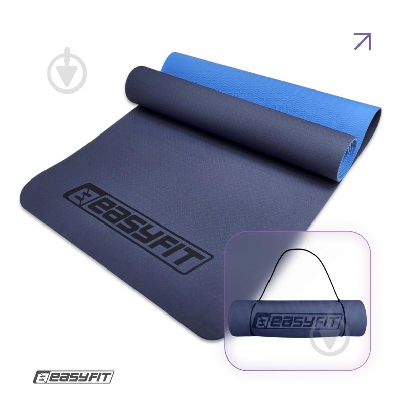 Коврик для йоги EasyFit TPE+TC двухслойный 6 мм Синий/Голубой синийголубой - фото 1