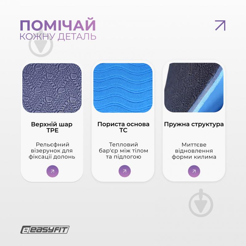 Коврик для йоги EasyFit TPE+TC двухслойный 6 мм Синий/Голубой синийголубой - фото 4