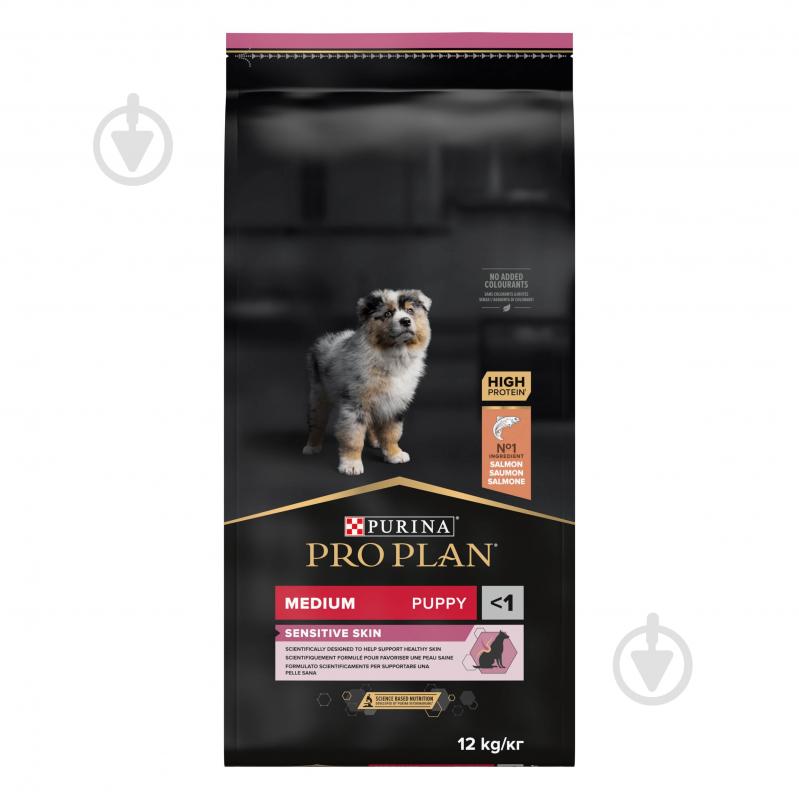 Корм сухой ProPlan by Purina Medium Puppy <1 Sensitive Skin для щенков с чувствительной кожей с лососем 12 кг - фото 2