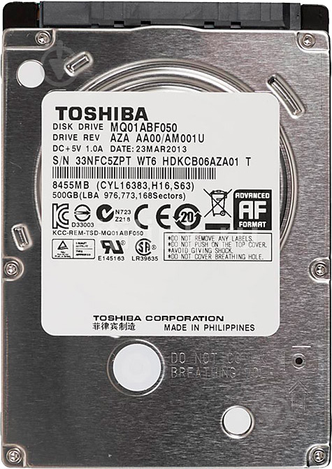 Жорсткий диск TOSHIBA 500 ГБ 2,5" SATA II (# MQ01ABD050V #) - фото 1