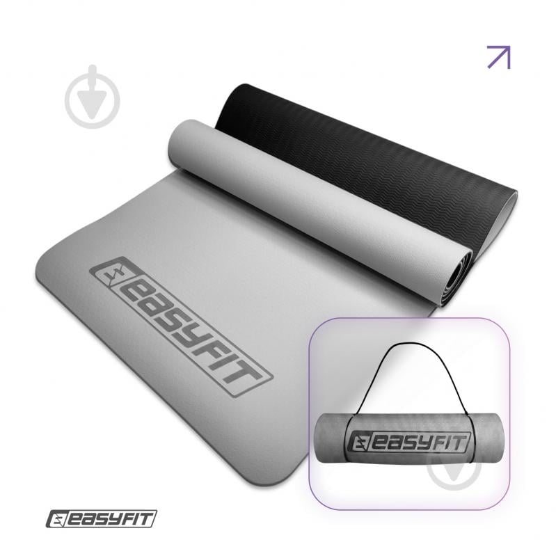 Коврик для йоги EasyFit TPE+TC двухслойный 6 мм Серый/Черный серо-черный - фото 1