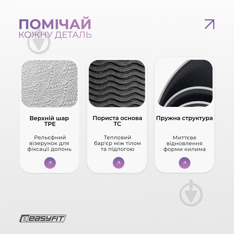 Коврик для йоги EasyFit TPE+TC двухслойный 6 мм Серый/Черный серо-черный - фото 4